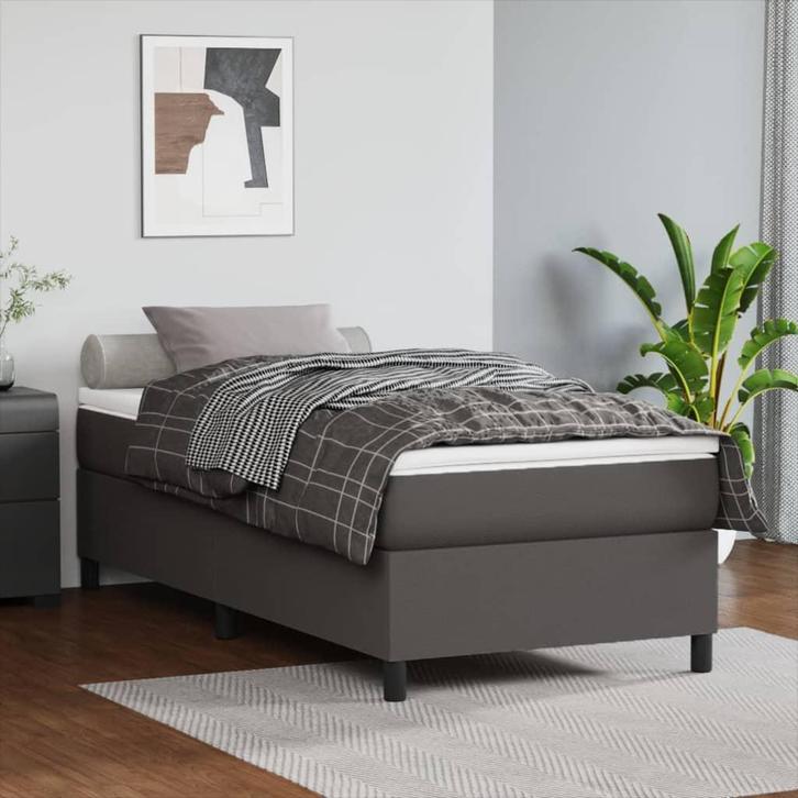 vidaXL Boxspring bed kunstleer grijs 100x200 cm, Huis en Inrichting, Slaapkamer | Bedden, 100 cm, 200 cm, Grijs, Eenpersoons, Nieuw