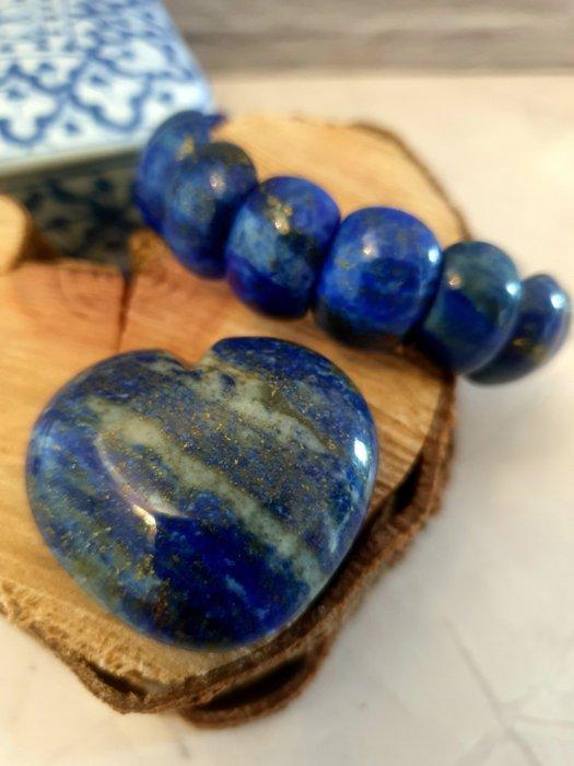 Lapis Lazuli, hartvormige palmsteen - Kralenarmband - 2PC, Verzamelen, Mineralen en Fossielen