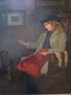 Walter Hutcheson (1869-1910) - Ragazza seduta che addestra, Antiek en Kunst, Kunst | Schilderijen | Klassiek