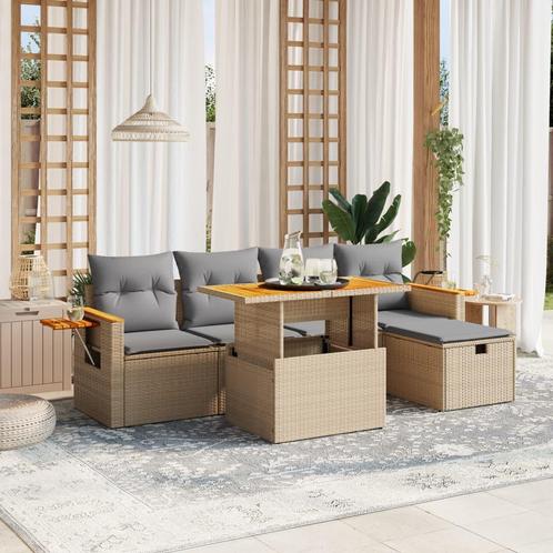 vidaXL 6-delige Loungeset met kussens poly rattan beige, Tuin en Terras, Tuinsets en Loungesets, Loungeset, Nieuw, Rotan, Verzenden