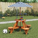 vidaXL Picknicktafel voor 4 kinderen met parasol rond, Verzenden, Nieuw, Hout