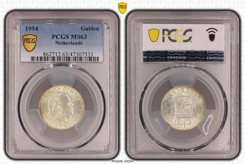 Koningin Juliana zilveren 1 gulden 1954 MS63 PCGS, Postzegels en Munten, Munten | Nederland, Losse munt, 1 gulden, Koningin Juliana