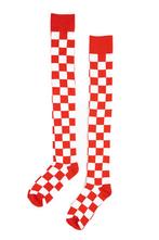 Lange Sokken Rood Wit Geblokt 36-44 Kniekousen Carnaval Brab, Ophalen of Verzenden, Nieuw, Overige maten, Carnaval