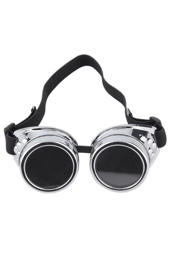Goggles Steampunk Bril Zilver Chroom Montuur Zonnebril Glaze, Hobby en Vrije tijd, Feestartikelen, Carnaval, Feestartikel, Nieuw