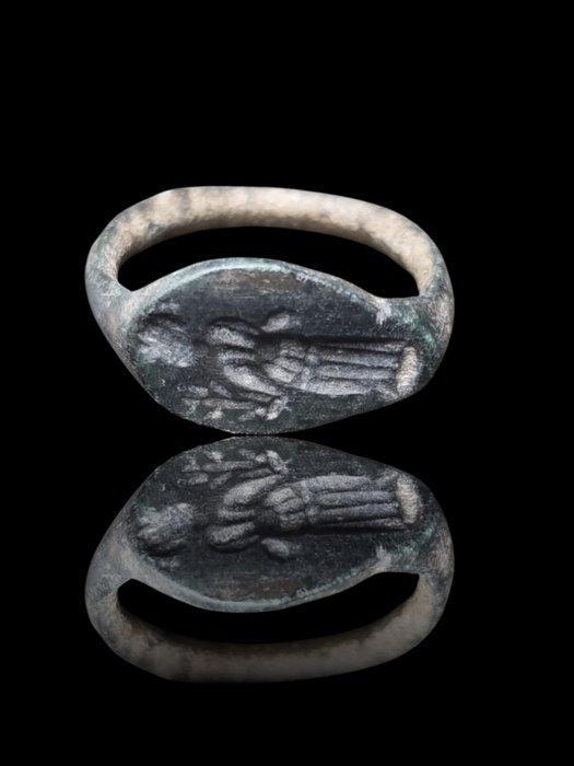 Oud-Romeins Rare Bronze Person Seal Ring (Zonder, Sieraden, Tassen en Uiterlijk, Antieke sieraden