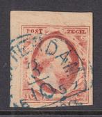 Nederland 1852 - Koning Willem III, hoekstuk met blauw, Postzegels en Munten, Postzegels | Nederland, Gestempeld