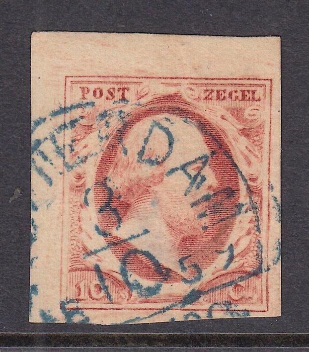 Nederland 1852 - Koning Willem III, hoekstuk met blauw, Postzegels en Munten, Postzegels | Nederland