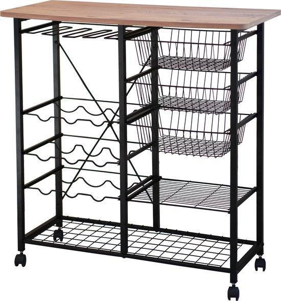 Keukenkast - Keukentrolley-90x40x92 cm-Opbergrek, Huis en Inrichting, Keuken | Keukenelementen, 50 tot 75 cm, Bruin, Zwart, Nieuw