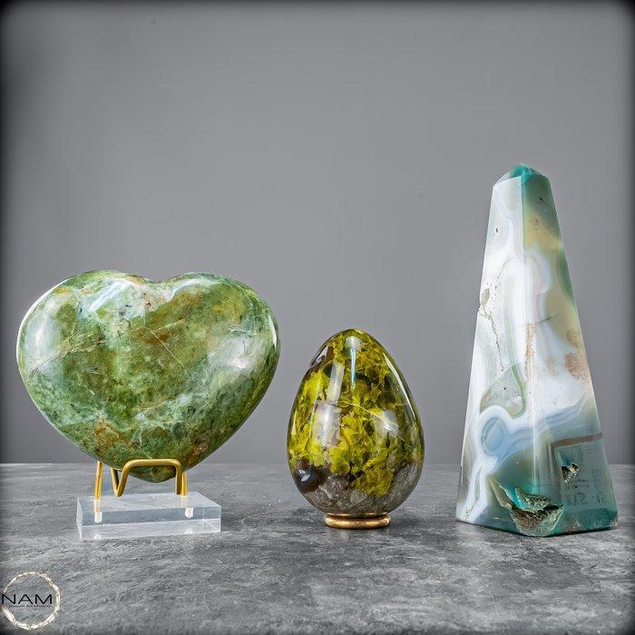 Groene Harmonie – Set van chrysoprashart, groene opalei en, Verzamelen, Mineralen en Fossielen