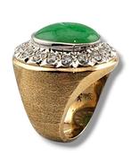 Ring - 14 karaat Geel goud, Grote 14k Geelgouden Groene Jade, Nieuw