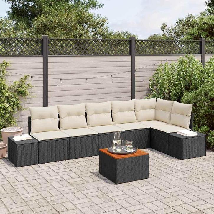 vidaXL Tuin Sofa Set 7 pcs Zwart en wit, Tuin en Terras, Tuinsets en Loungesets, Nieuw, Rotan, Verzenden