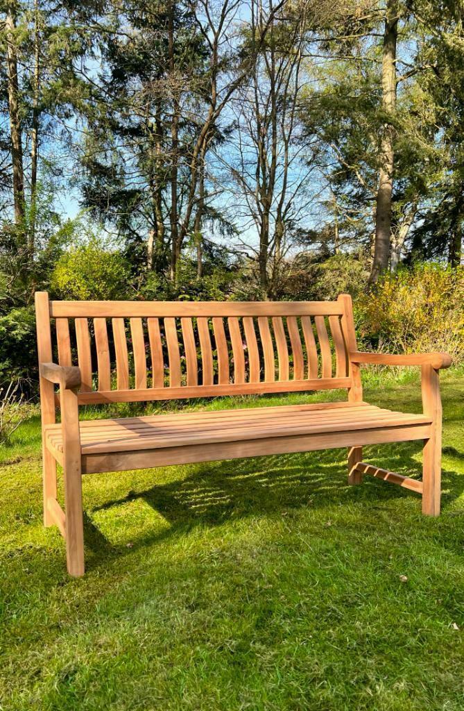 Tuinbank 150 cm breed teakhout, uit voorraad geleverd!, Tuin en Terras, Tuinbanken, Nieuw, Hout, Ophalen of Verzenden