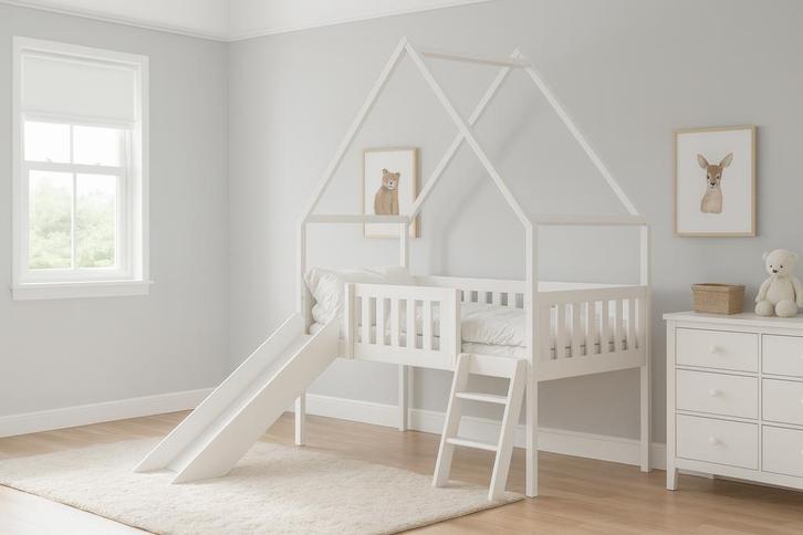 Halfhoogslaper met Glijbaan Abe 80 x 180 Wit, Kinderen en Baby's, Kinderkamer | Stapelbedden en Hoogslapers, Hoogslaper, Nieuw