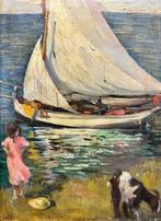 Scuola italiana (XIX-XX) - Riflessi Marini e Bimba in Rosa, Antiek en Kunst, Kunst | Schilderijen | Klassiek