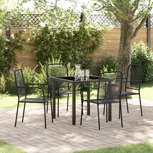 vidaXL 5-delige tuin eettafelset met zwart katoen touw en, Tuin en Terras, Tuinsets en Loungesets, Nieuw, Verzenden