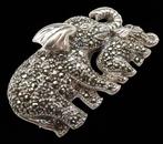 Zilver, Olifantenbroche in 925 zilver & Marcassite: Wijsheid, Antiek en Kunst