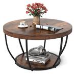 LIVSK Ronde Salontafel - 2 Niveaus met Houtnerfafwerking - S, Verzenden, Nieuw