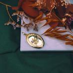 18 Krt. Bicolor medaillon hanger met roos geslepen diaman..., Overige merken, Goud, Gebruikt, Ophalen of Verzenden