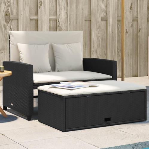 vidaXL Tuinbank 2-zits met kussens poly rattan zwart, Tuin en Terras, Tuinsets en Loungesets, Nieuw, Rotan, Verzenden