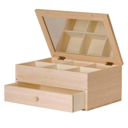 Juwelen Kistje & Spiegel - 6 Vakken / 1 Lade - DIY & Hobby /, Hobby en Vrije tijd, Knutselen, Nieuw, Ophalen of Verzenden