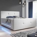 Boxspringbed Oakland - 140 x 200 cm - Wit - LED Verlichting, Verzenden, Nieuw