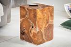 Massieve bijzettafel SQUARE 30cm teakhouten kubuskruk -, Huis en Inrichting, Ophalen of Verzenden, Nieuw