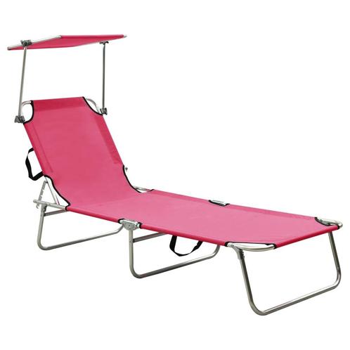 vidaXL Ligbed met luifel inklapbaar staal magenta, Tuin en Terras, Ligbedden, Nieuw, Verzenden