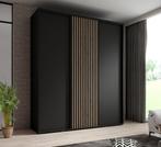 Kledingkast 200cm zwart Schuifdeuren Latjes - Garderobekast, Nieuw, 200 cm of meer, Modern, 50 tot 75 cm