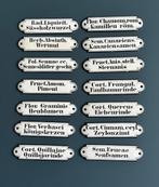 Set van 14 antieke geëmailleerde apothekersschildjes 12x3 cm