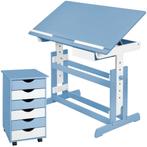 Bureau in hoogte verstelbaar en verrijdbare ladekast - blauw, Huis en Inrichting, Bureaus, Verzenden, Nieuw