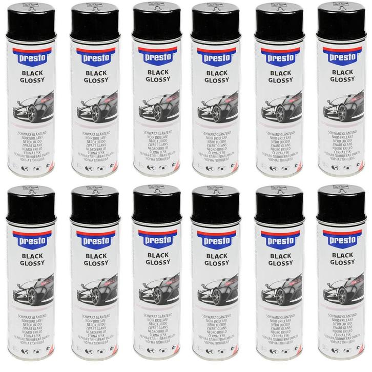 Presto Zwarte glans spuitlak - 500 ml - 12 stuks - sneldr..., Fietsen en Brommers, Fietsonderdelen, Nieuw, Ophalen of Verzenden