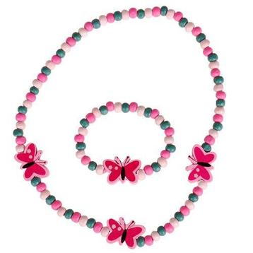 Kinderketting en armbandje roze en groene kraaltjes met vlin beschikbaar voor biedingen