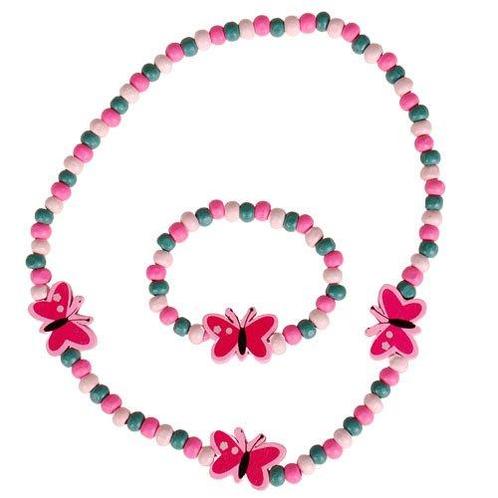 Kinderketting en armbandje roze en groene kraaltjes met vlin, Sieraden, Tassen en Uiterlijk, Kettingen, Overige kleuren, Nieuw