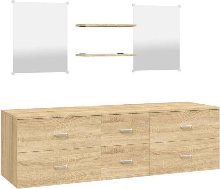 vidaXL 5-delige Badkamermeubelset - bewerkt hout in, Huis en Inrichting, Badkamer | Badtextiel en Accessoires, Zo goed als nieuw