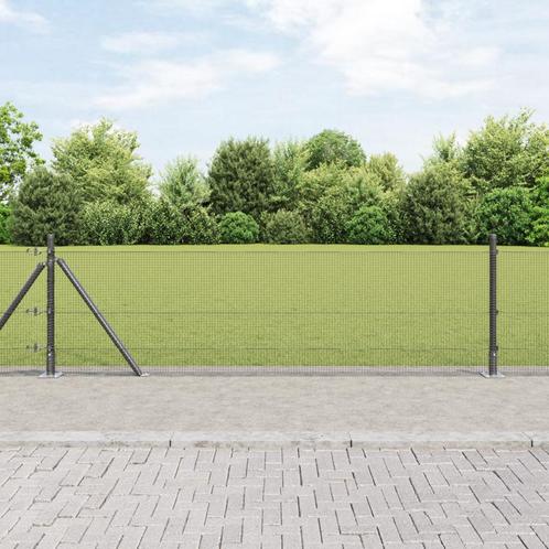 vidaXL Gelaste Draadhek met 13 Flanged Palen Grijs 0.6x100 m, Tuin en Terras, Schuttingen, Nieuw, IJzer, Verzenden