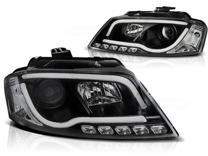 Koplampen Audi A3 8P 08-12 Tube Light LED Zwart, Auto-onderdelen, Overige Auto-onderdelen, Ophalen of Verzenden