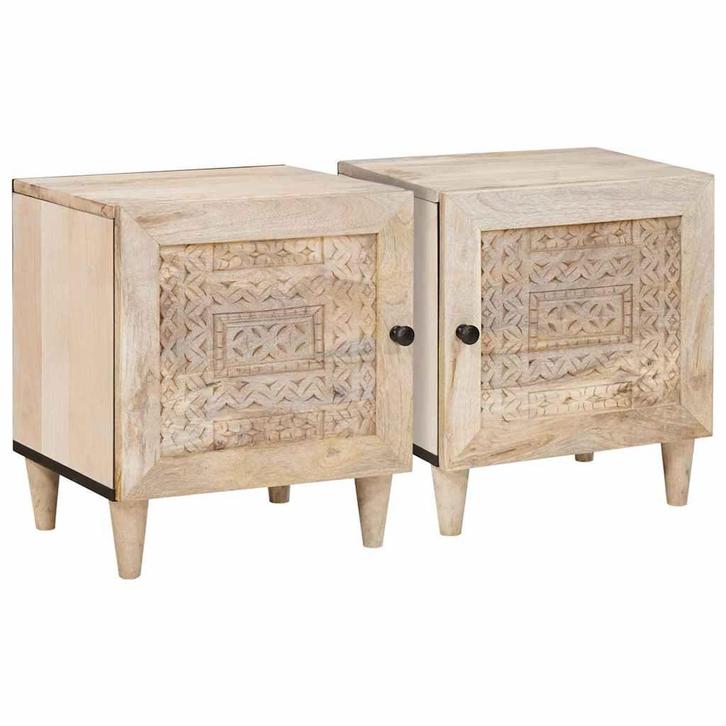 vidaXL Nachtkastje 2 pcs Beige 40 x 33 x 46 cm Massief, Huis en Inrichting, Slaapkamer | Nachtkastjes, Nieuw, Minder dan 45 cm