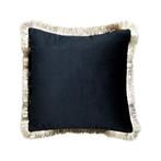 kussen fluweel gouden franje zwart 45x45cm, Verzenden, Nieuw