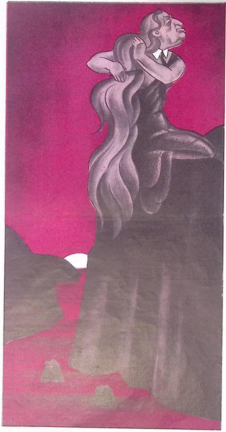 Een man verbeeld als de nimf van Loreley op spotprent, Antiek en Kunst, Kunst | Litho's en Zeefdrukken, Verzenden