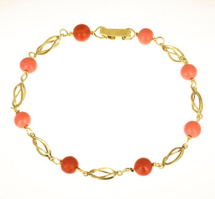 Kralenarmband - 18 karaat Geel goud Koraal, Sieraden, Tassen en Uiterlijk, Antieke sieraden