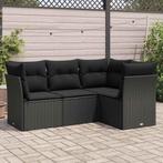 vidaXL 4-delige Loungeset met kussens poly rattan zwart, Verzenden, Nieuw, Rotan, Loungeset