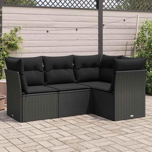 vidaXL 4-delige Loungeset met kussens poly rattan zwart, Tuin en Terras, Tuinsets en Loungesets, Loungeset, Nieuw, Rotan, Verzenden
