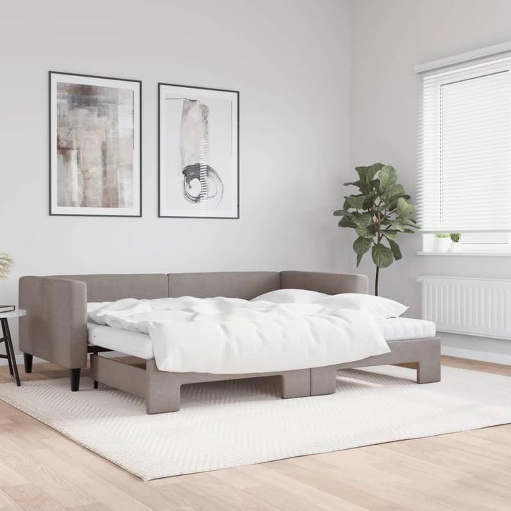 vidaXL Slaapbank met onderschuifbed en matrassen 90x200 cm, Huis en Inrichting, Slaapkamer | Bedden, 90 cm, 200 cm, Eenpersoons
