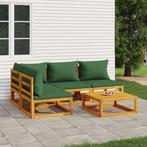 vidaXL 5-delige Loungeset met groene kussens massief hout, Verzenden, Nieuw, Hardhout, Loungeset