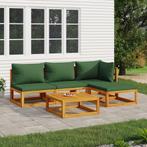 vidaXL 5-delige Loungeset met groene kussens massief hout, Verzenden, Nieuw, Hardhout, Loungeset