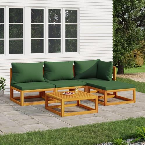vidaXL 5-delige Loungeset met groene kussens massief hout, Tuin en Terras, Tuinsets en Loungesets, Loungeset, Nieuw, Hardhout