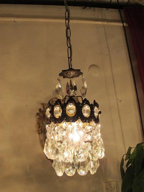 Kroonluchter - Gegoten messing - Antieke Kristallen, Antiek en Kunst, Antiek | Lampen