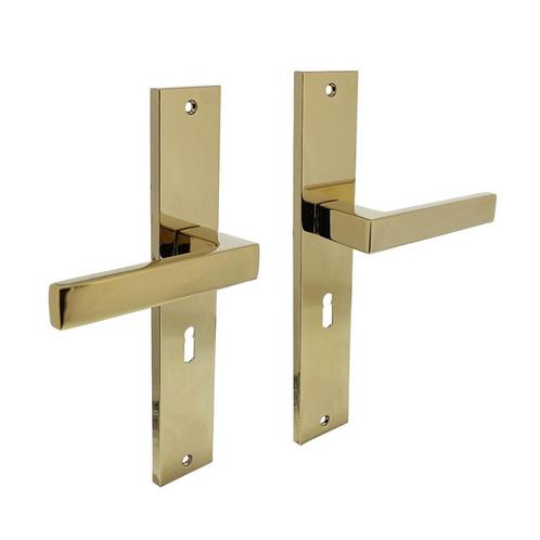 Deurklink Hera op schild met sleutelgat 56mm messing tita..., Doe-het-zelf en Verbouw, Hang- en Sluitwerk, Klink of Kruk, Nieuw