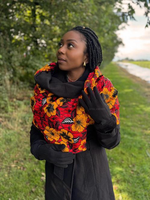 Warme Sjaal met Afrikaanse print Unisex - Rode Flowers, Kleding | Dames, Mutsen, Sjaals en Handschoenen, Nieuw, Ophalen of Verzenden