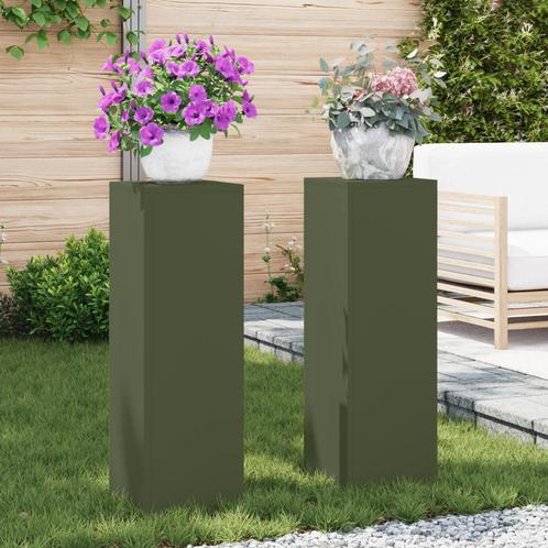 vidaXL Buitenkweekstandaarden 2 stuks Olijfgroen 24x24x75 cm, Tuin en Terras, Overige Tuin en Terras, Nieuw, Verzenden